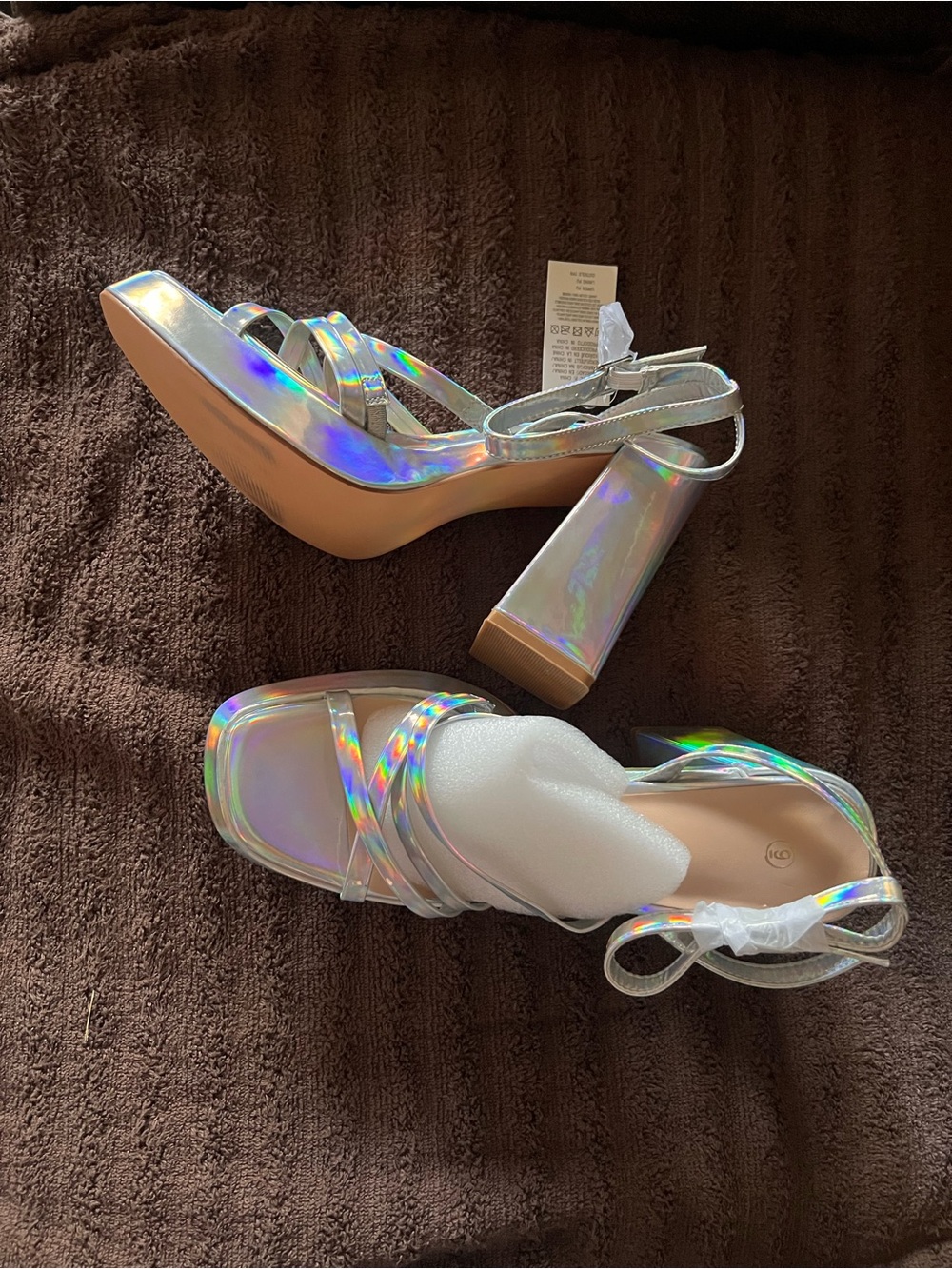 Holographic Strappy Platform Sandals - Silver